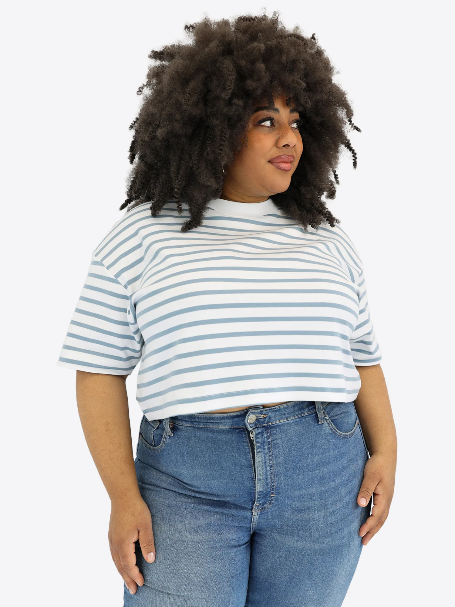 Crop T-Shirt mit Streifen - Blau - Image 6