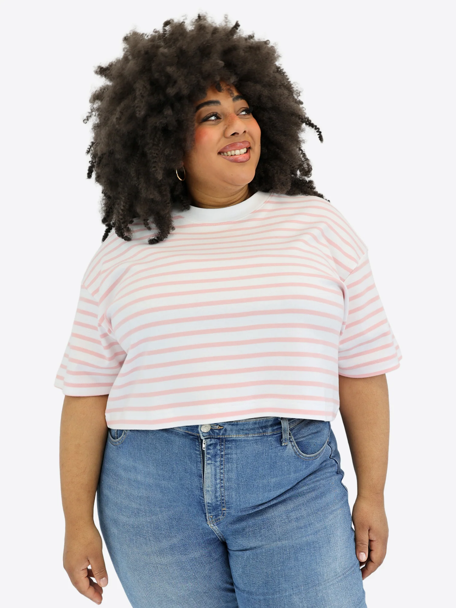 Crop T-Shirt mit Streifen - Rosa - Image 6