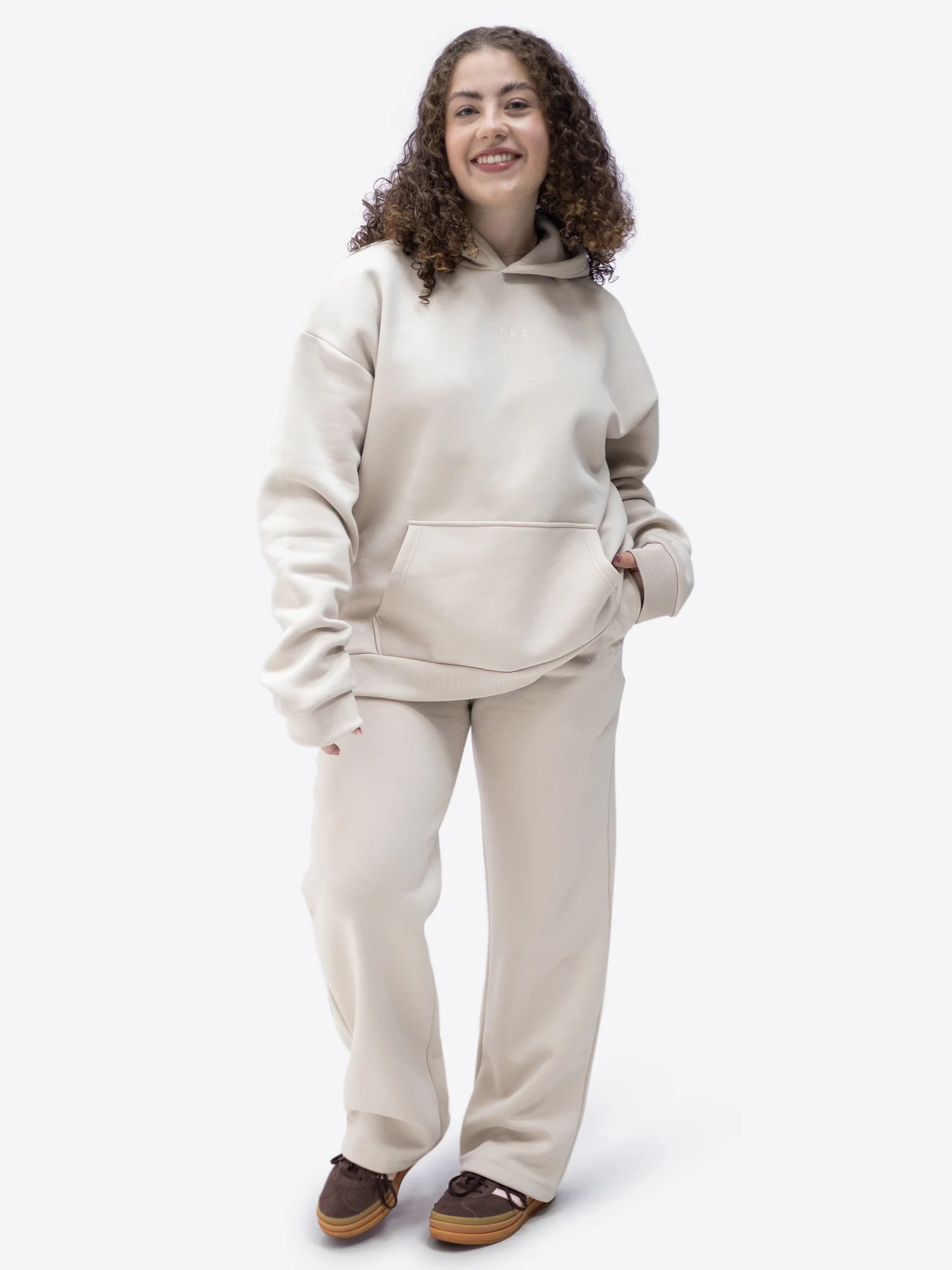 Jogginghose mit weitem Bein – Beige - Image 3