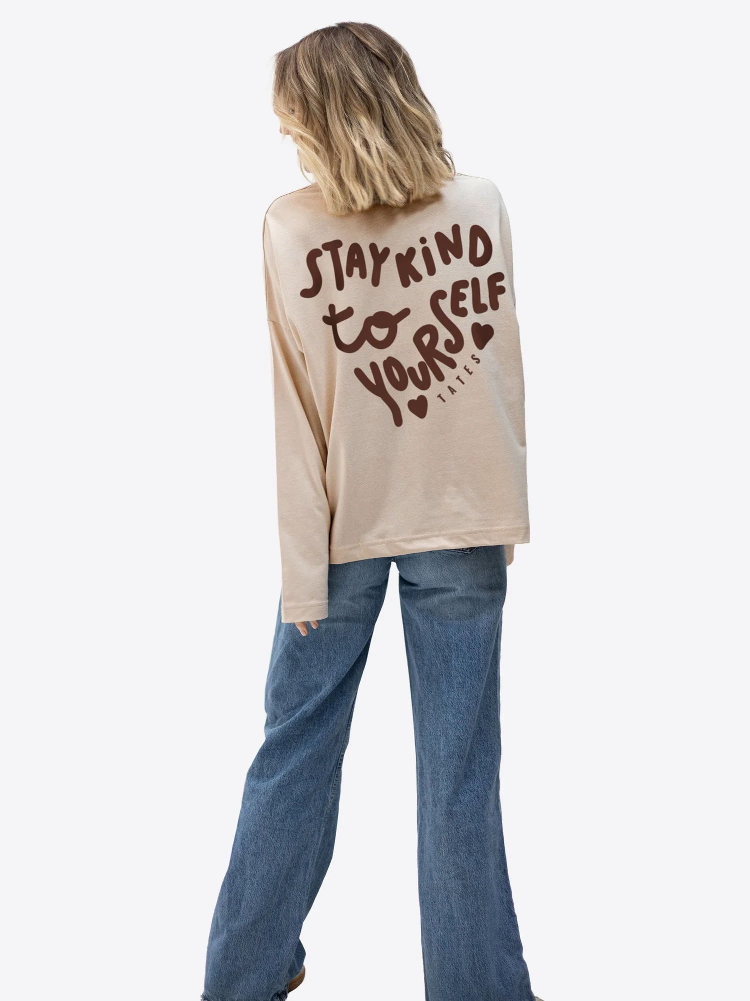 Oversized Longsleeve "Stay kind" – Beige