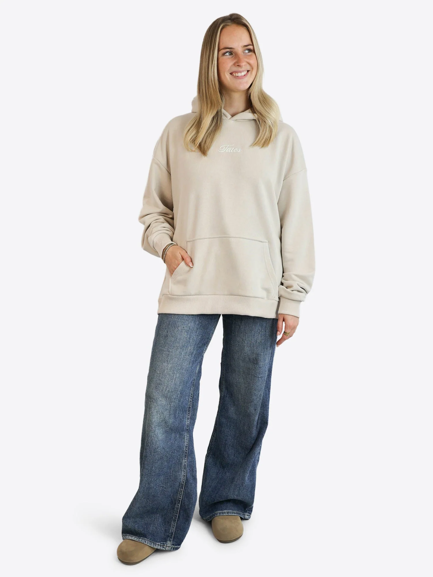 Light Wide Waistband Hoodie – Beige - Image 3