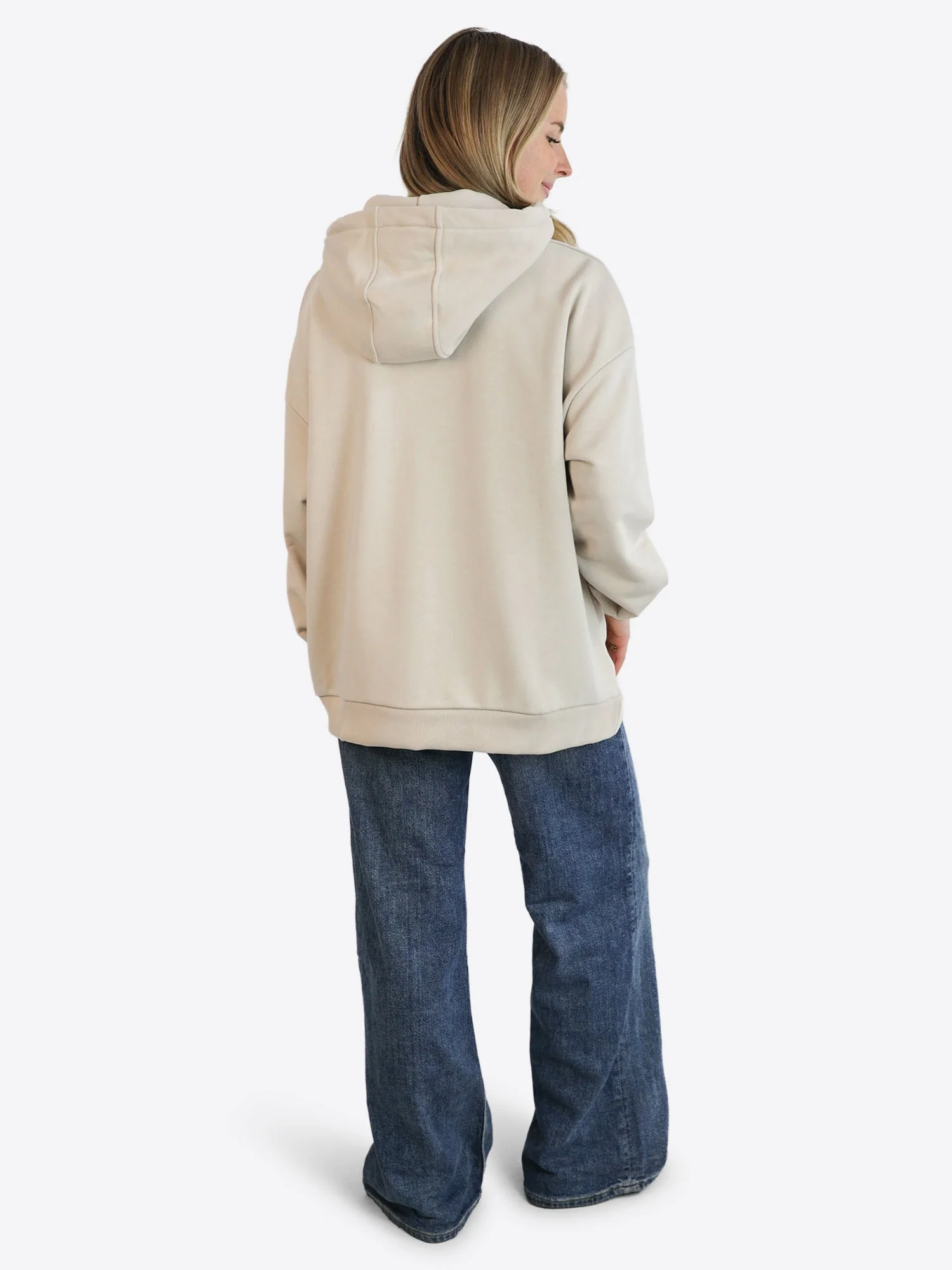 Light Wide Waistband Hoodie – Beige - Image 4