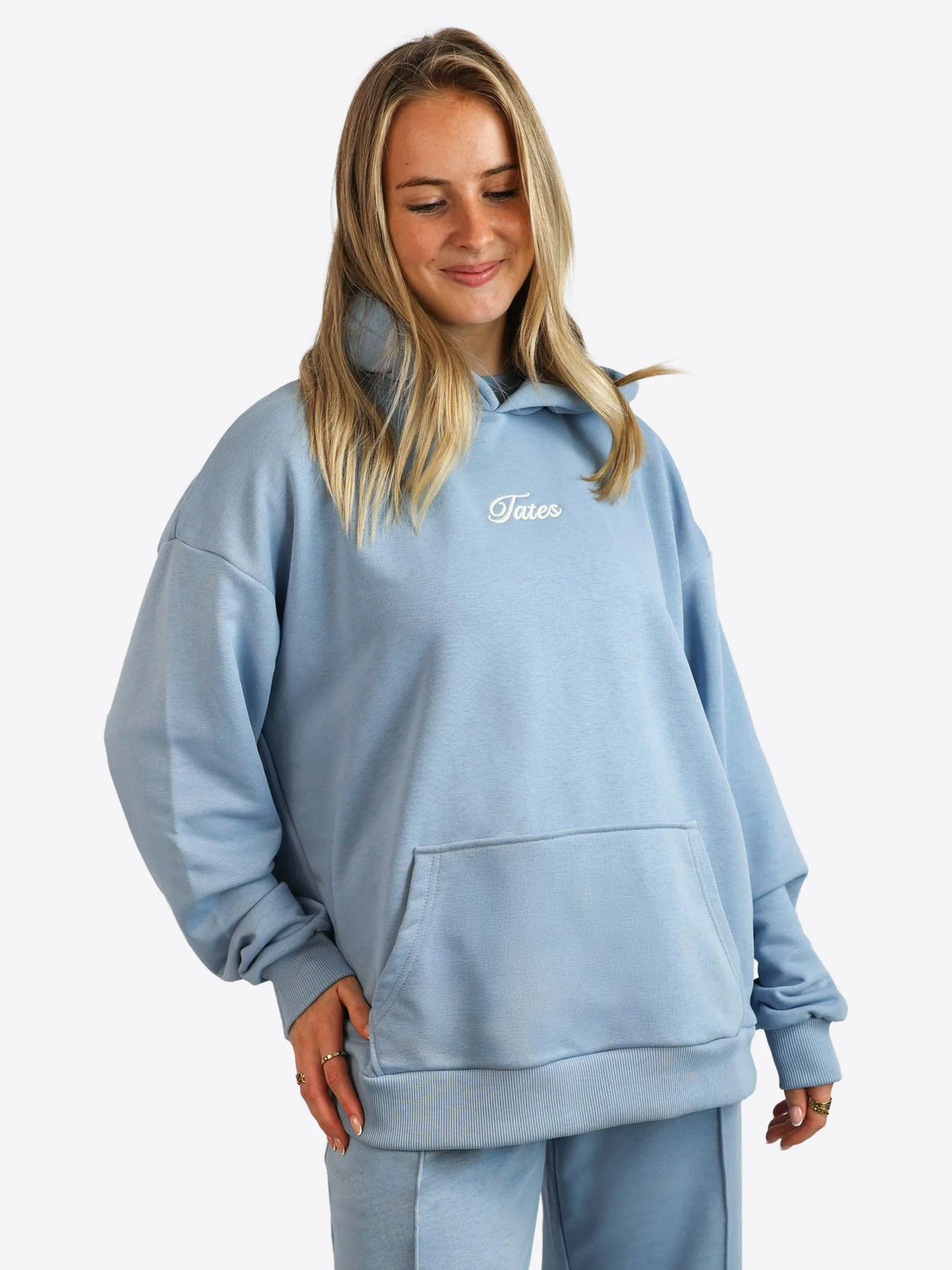 Light Wide Waistband Hoodie – Dusty Blue