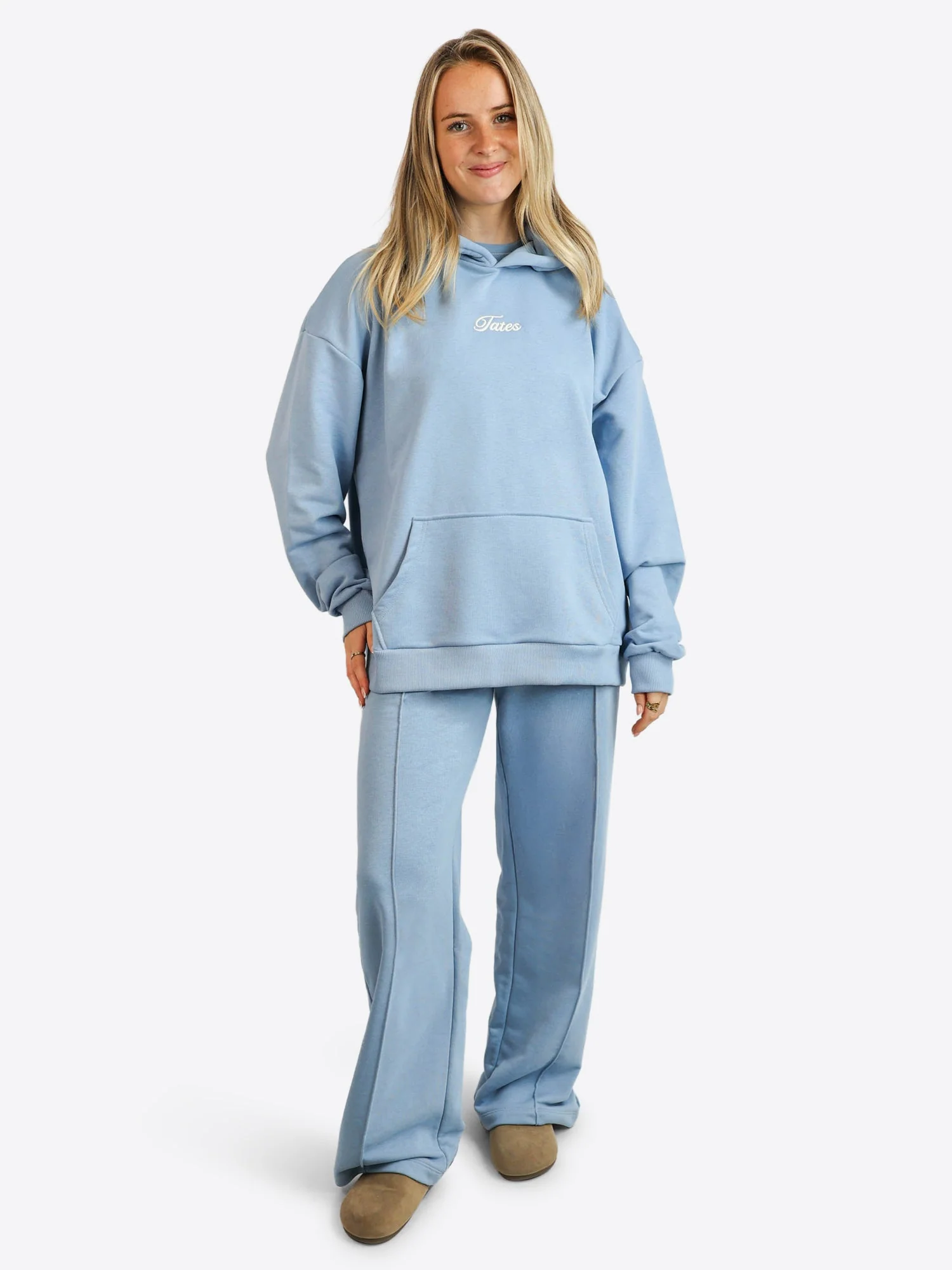 Light Wide Waistband Hoodie – Dusty Blue - Image 3