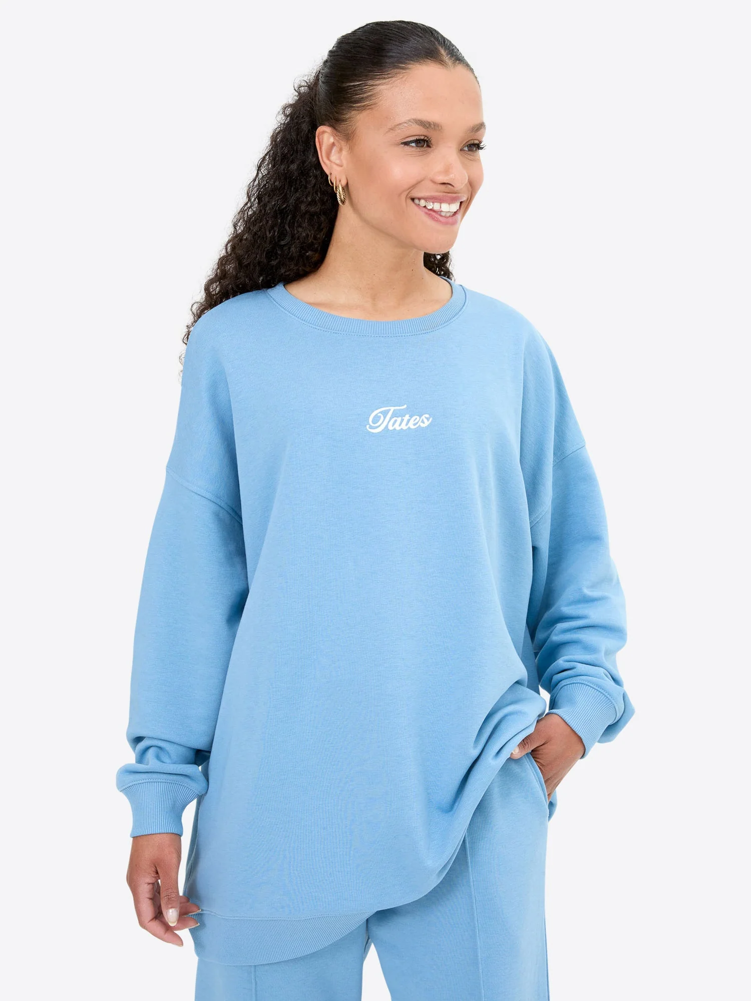 Light Wide Waistband Sweater – Dusty Blue