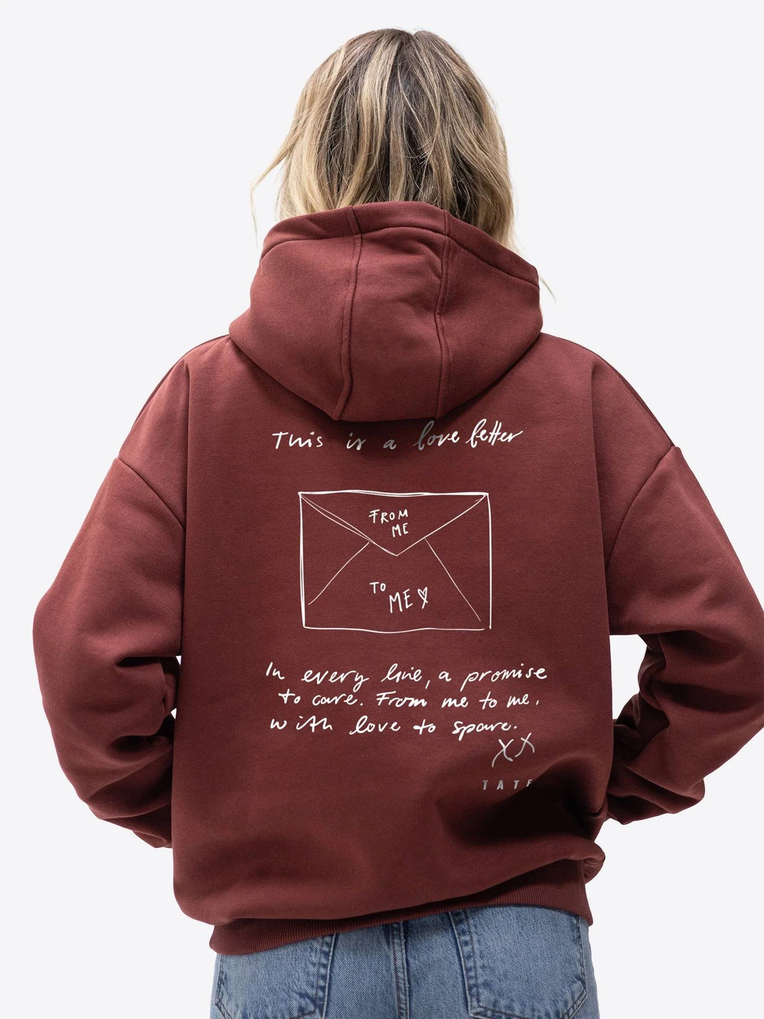 Regular Waistband Hoodie "Love letter" – Bordeaux