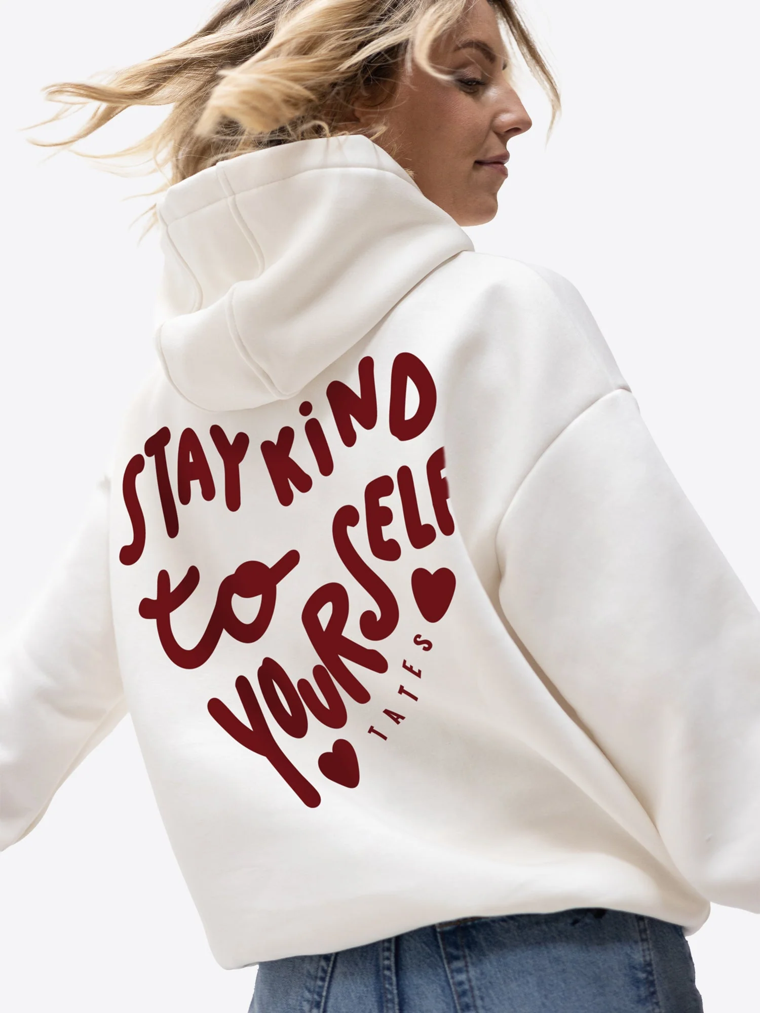 Regular Waistband Hoodie "Stay kind" – Off white