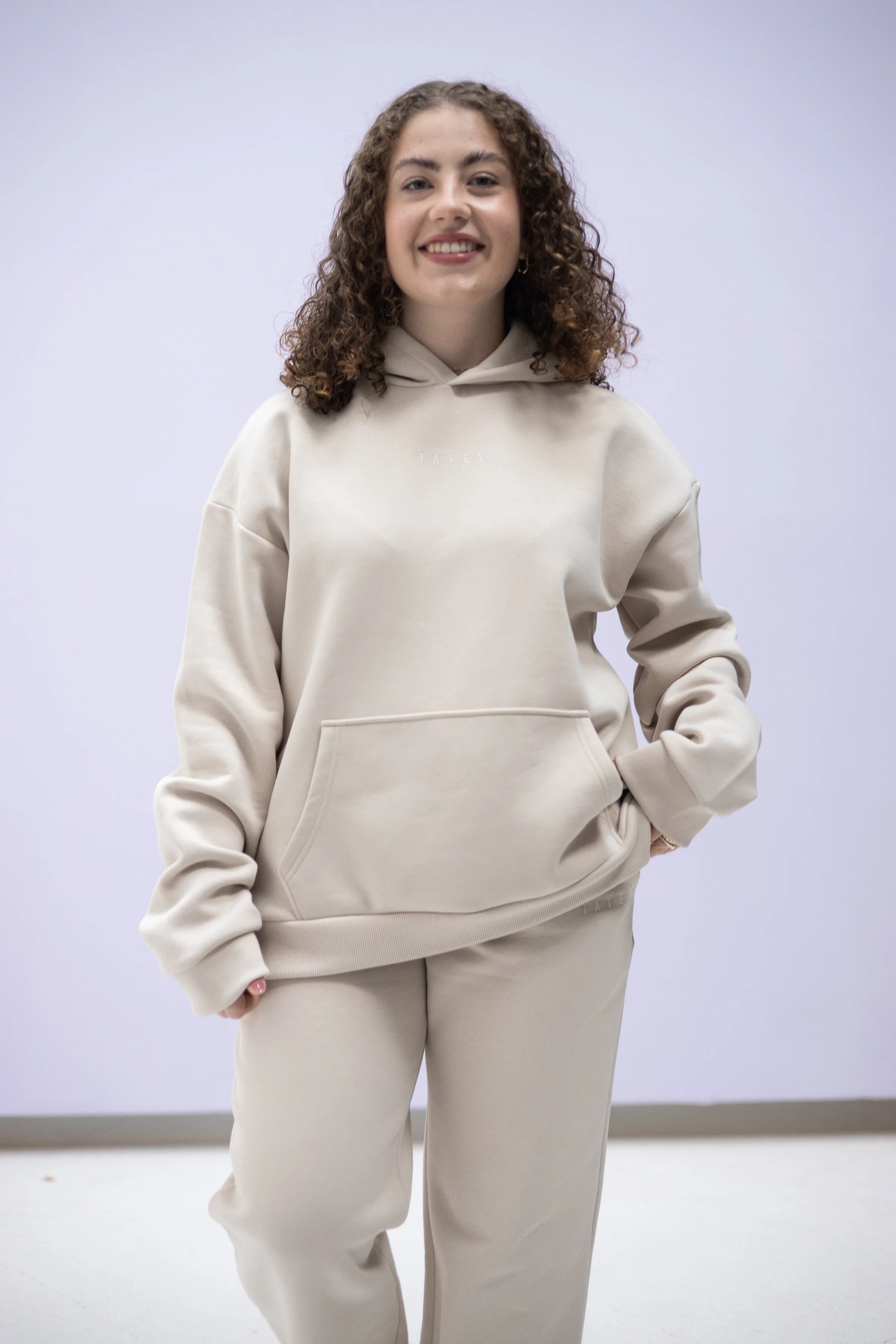 Wide Waistband Hoodie – Beige - Image 3