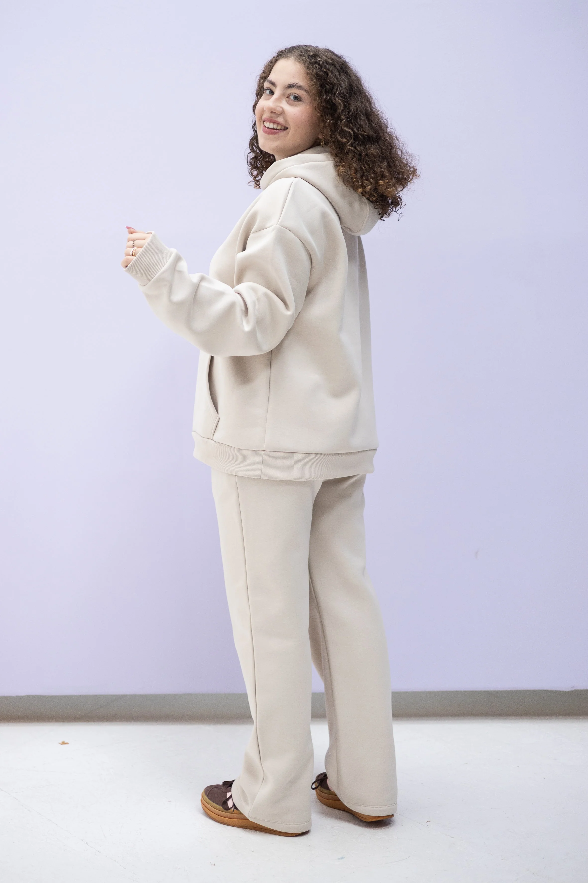 Wide Waistband Hoodie – Beige - Image 4