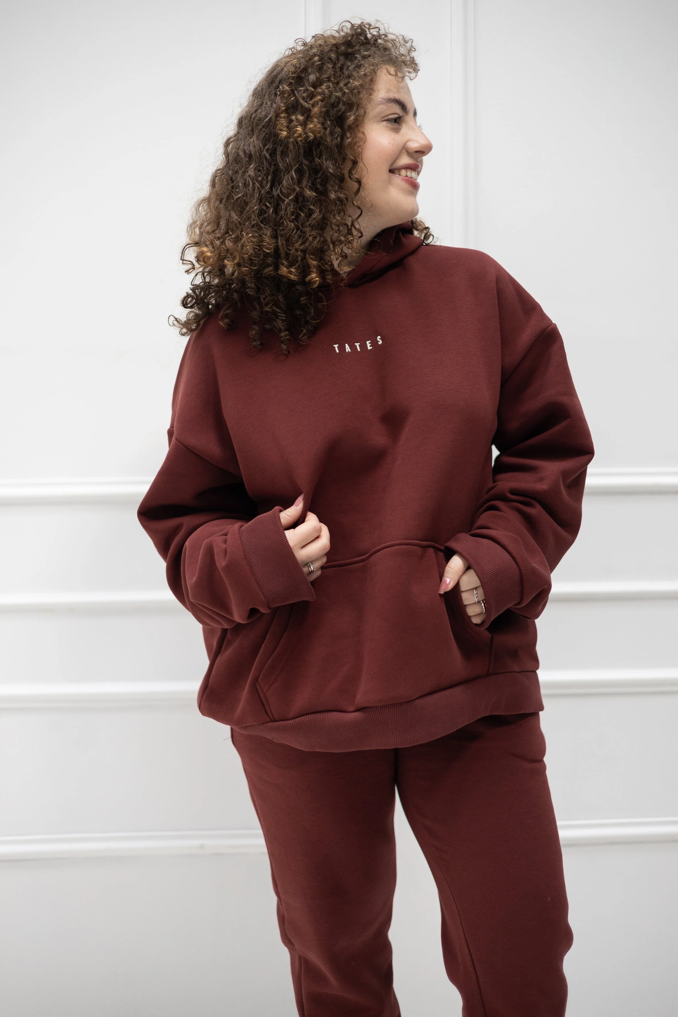 Wide Waistband Hoodie – Bordeaux - Image 3