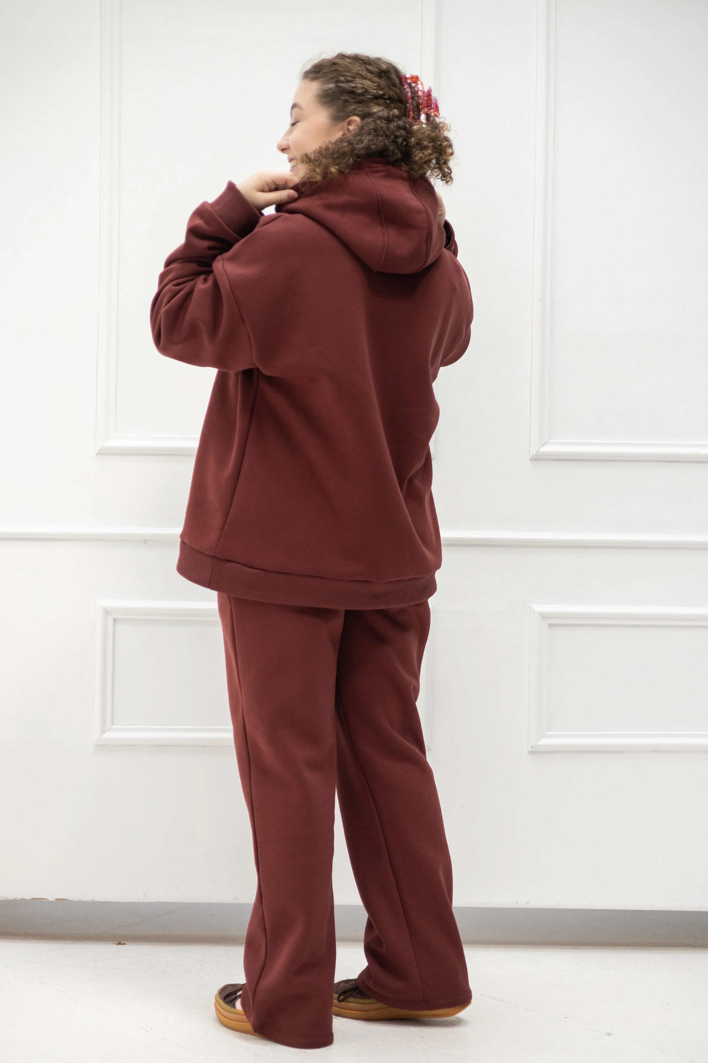 Wide Waistband Hoodie – Bordeaux - Image 4