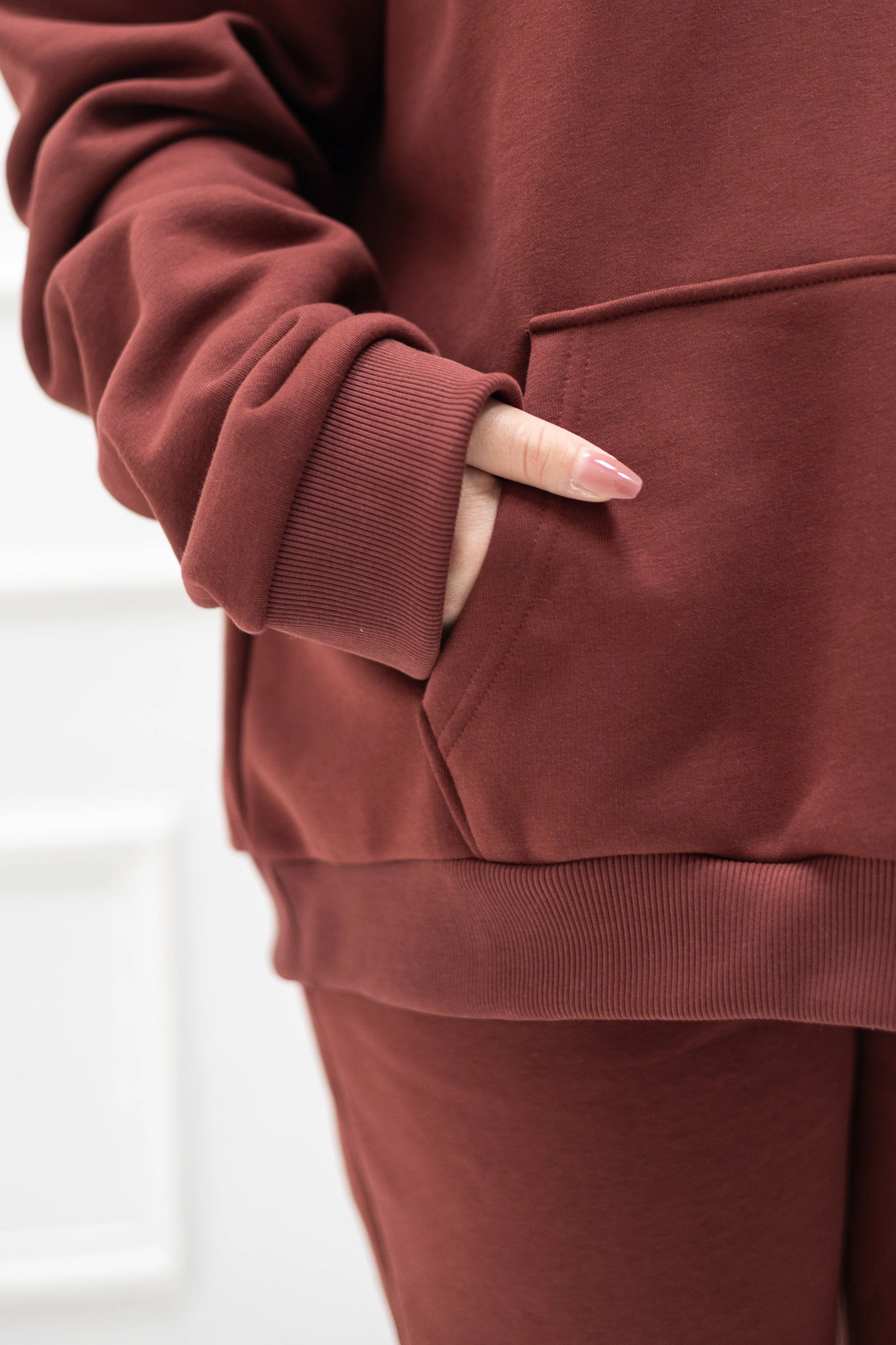 Wide Waistband Hoodie – Bordeaux - Image 6