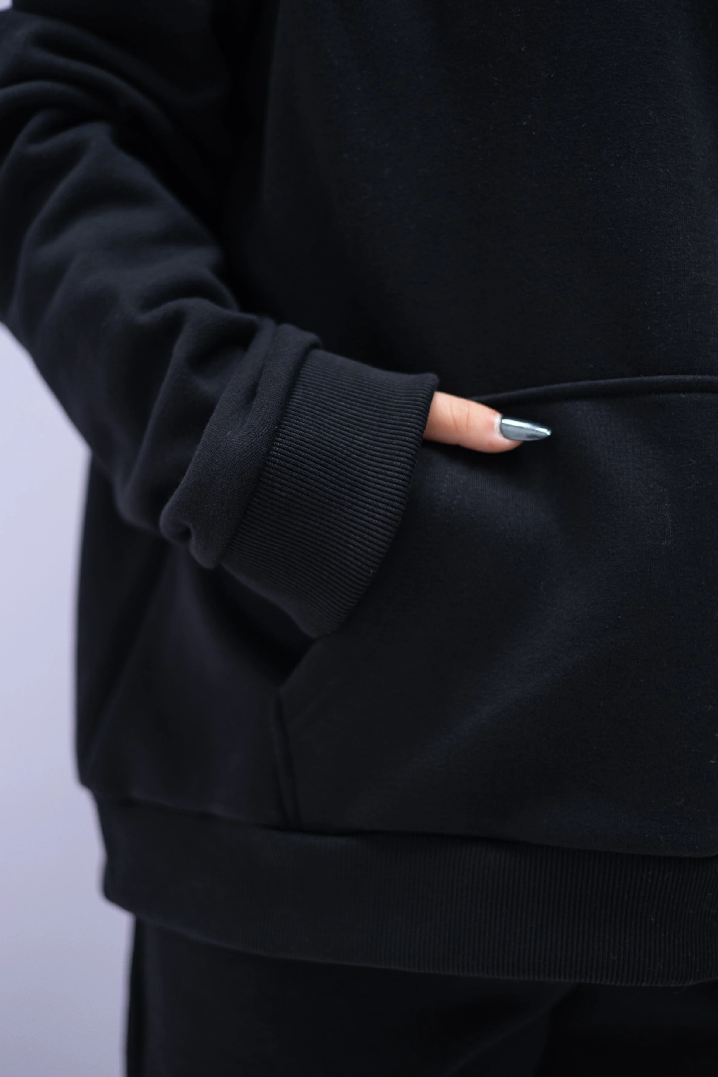 Wide Waistband Hoodie – Schwarz - Image 6
