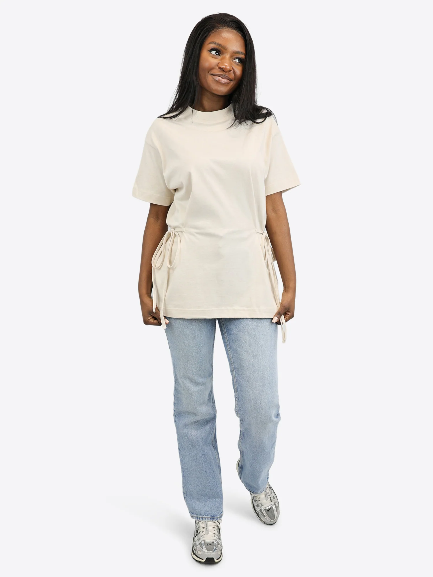 T-Shirt mit Schleifen-Bindung – Beige - Image 3