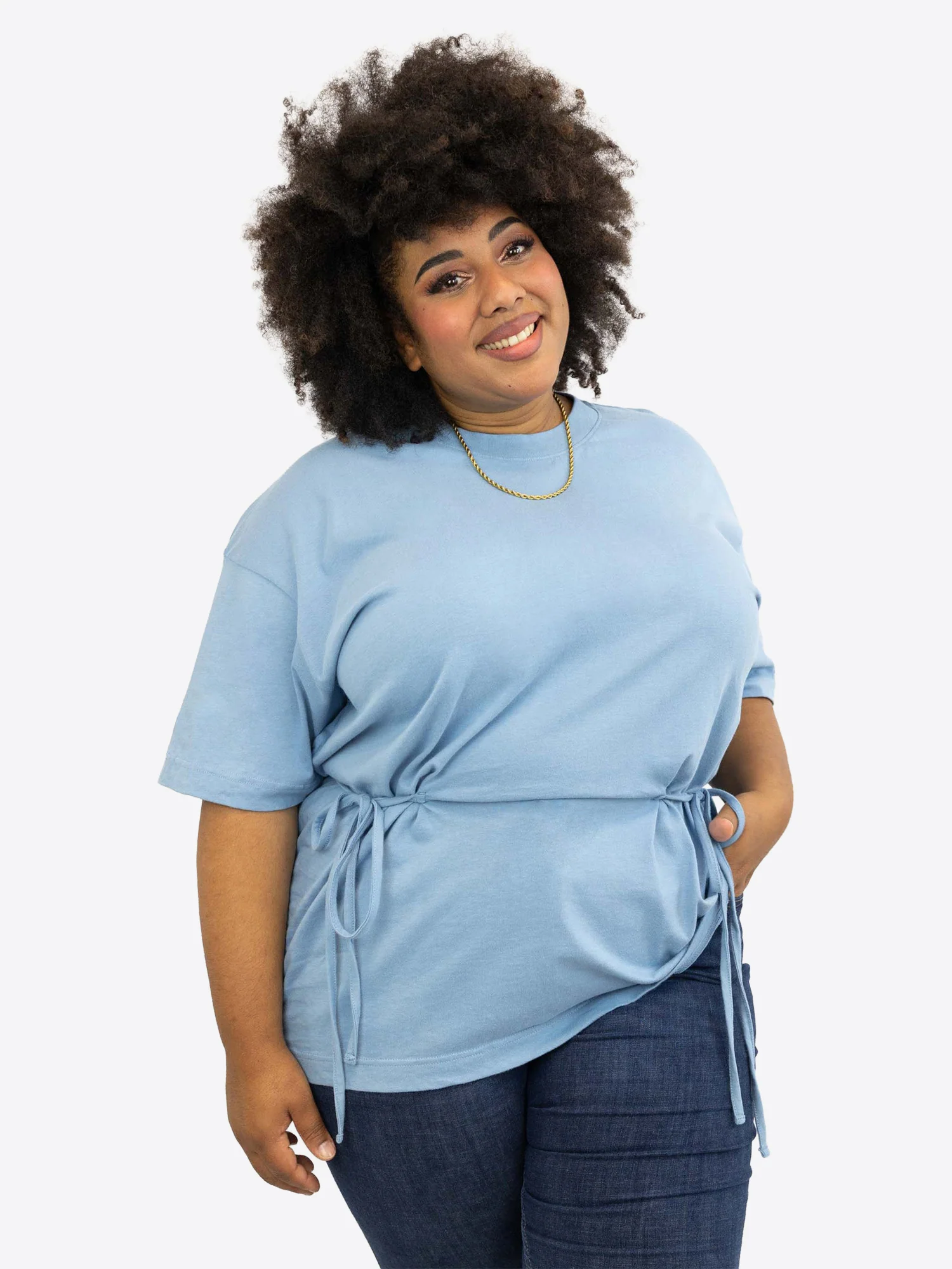 T-Shirt mit Schleifen-Bindung – Dusty Blue