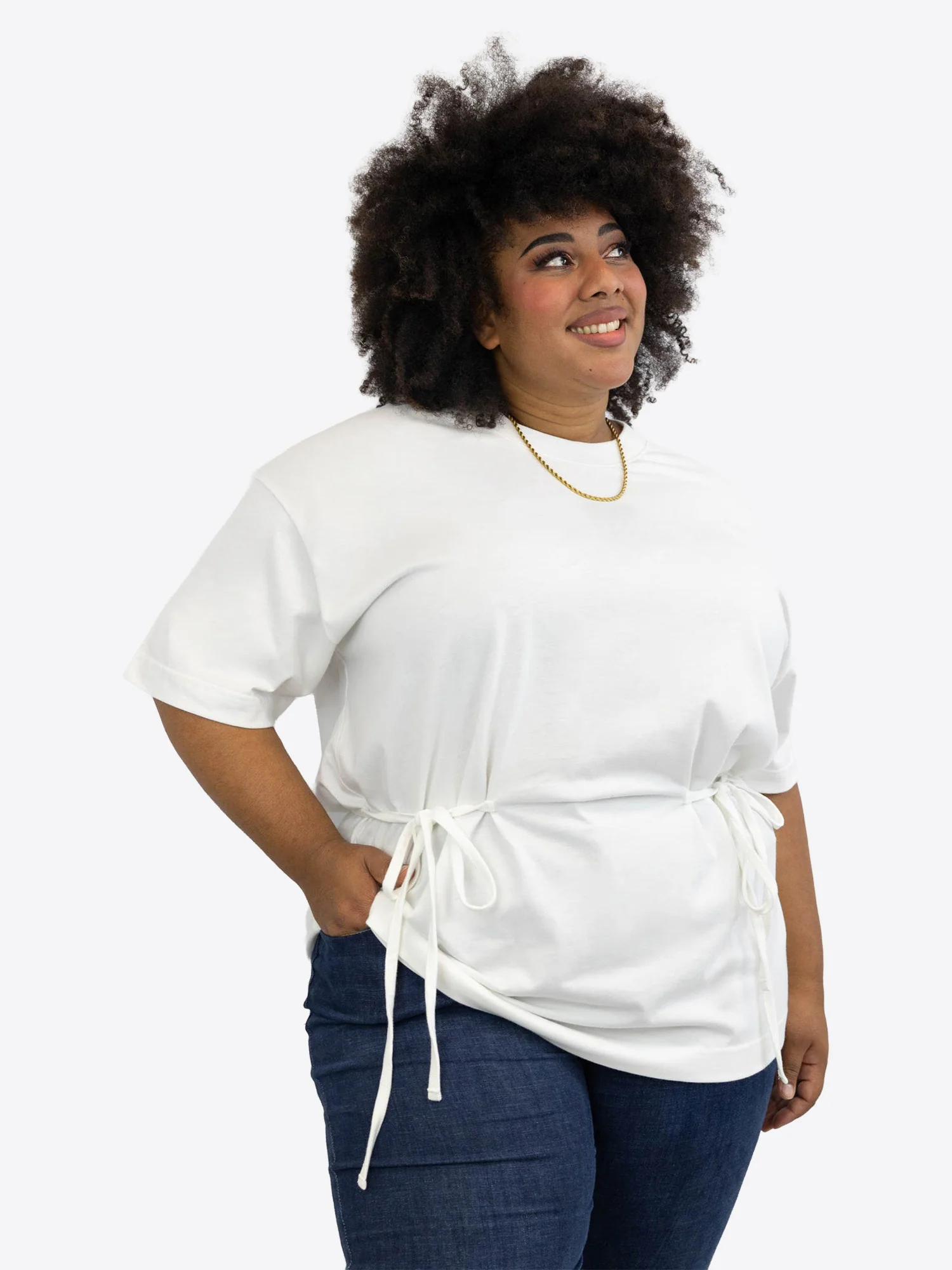 T-Shirt mit Schleifen-Bindung – Off white
