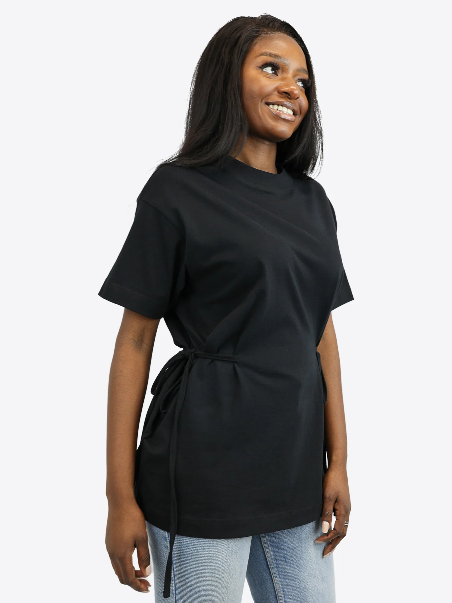 T-Shirt mit Schleifen-Bindung – Schwarz