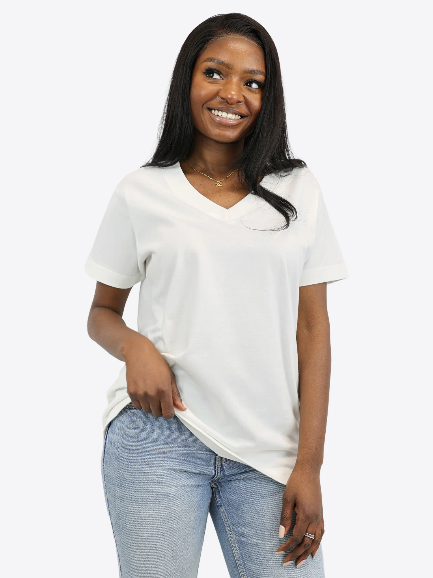 V-Ausschnitt T-Shirt – Off white
